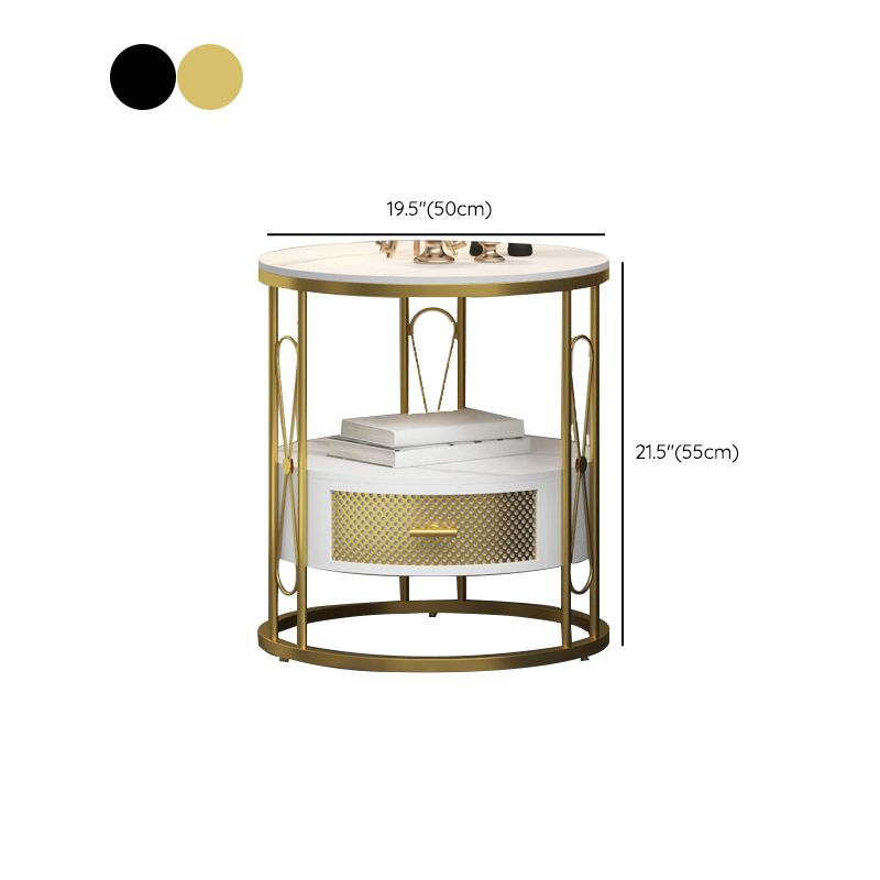 Modernistic Metal Frame 1-Drawer Round Living Room Side Table