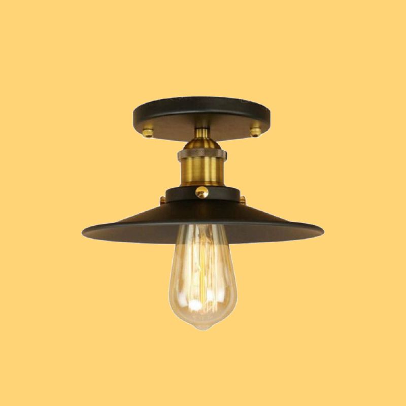 Industrial Retro Iron Ceiling Light Cone Shape Flush Mount in Black