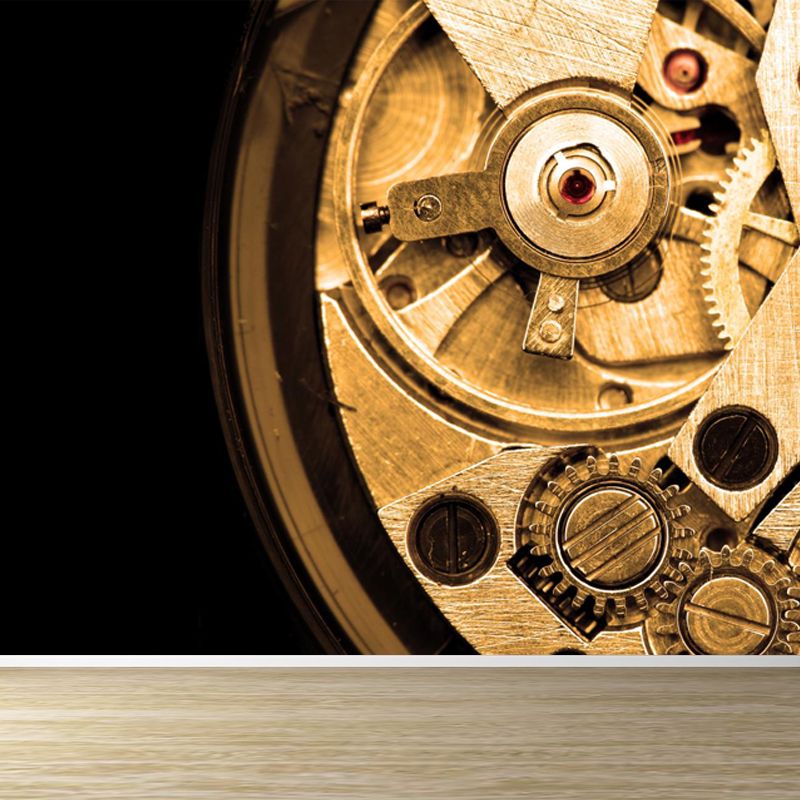 Metal Gear Mural Wallpaper Dark Color Contemporary Wall Covering for Boys Bedroom