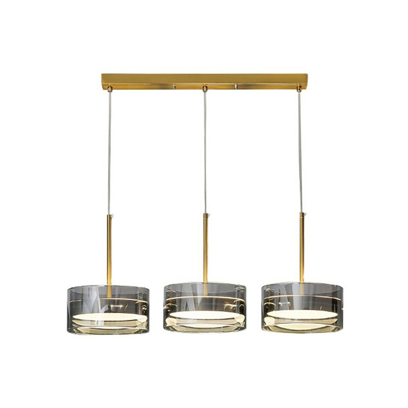 Goldene trommelförmige LED Hanging Deckenleuchte postmoderne 3 Köpfe Glas Anhänger Beleuchtung