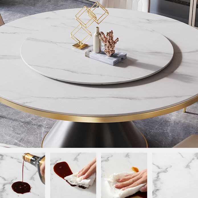 Contemporary Sintered Stone Dining Table Round Table with Metallic Base