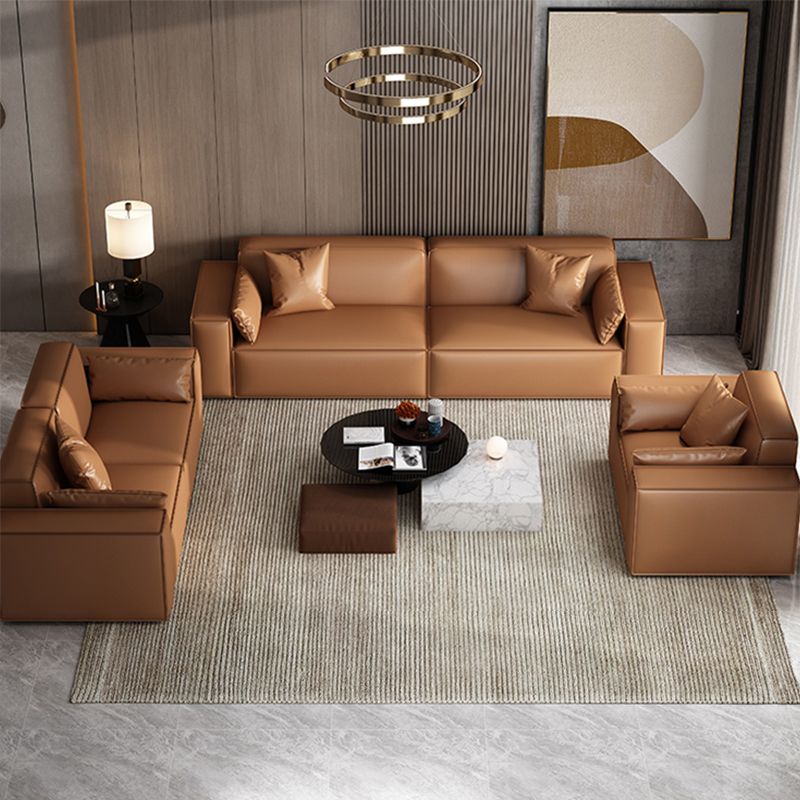 Faux Leather Modern Standard Sofa 37"W Square Arm Sofa Sofa Living Room