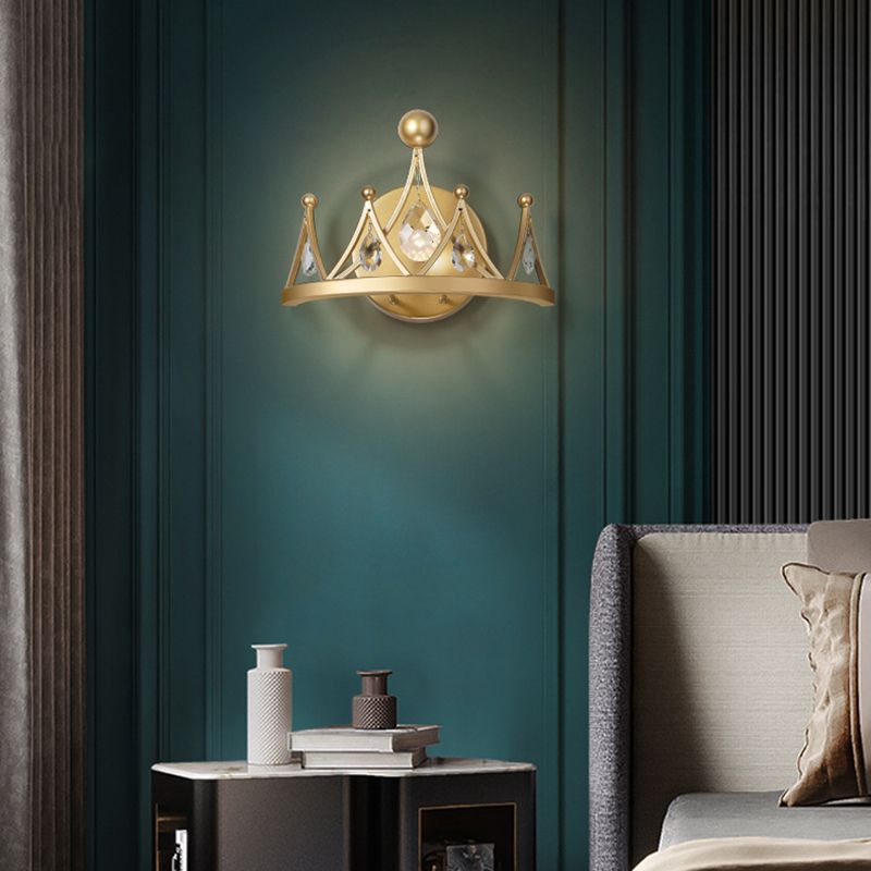 Crystal Crown Shape Wall Lights Modern Style 1 Light Wall Light Sconce in Brass