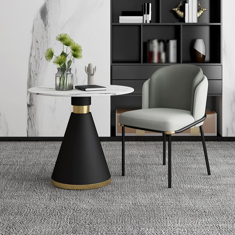 Metal Contemporary Round Dining Table Sintered Stone Top Table with Black Pedestal