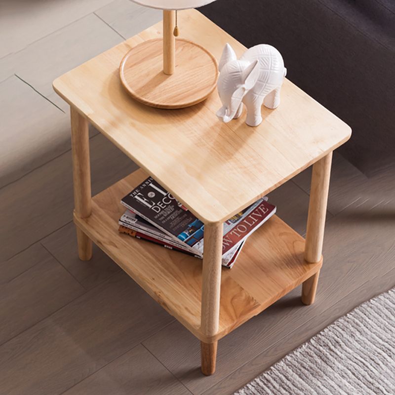 Contemporary Wood End Table Rectangular 4 Legs Side Table with Storage Shelf