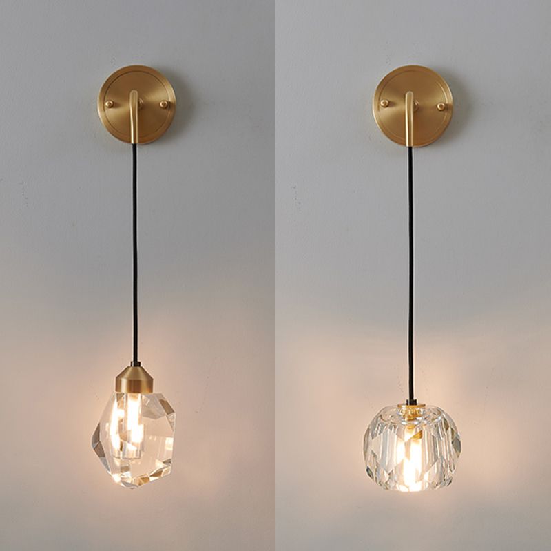 Gold Geometric Hanging Wall Lamp in Modern Luxury Style Copper Wall Sconce with Crystal Shade