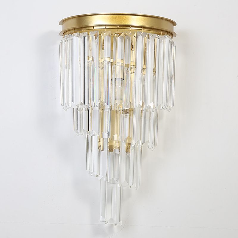Diseño en capas Clear Crystal Wall Spl Modernism Style Lámpara de pared de acabado dorado para sala de estar