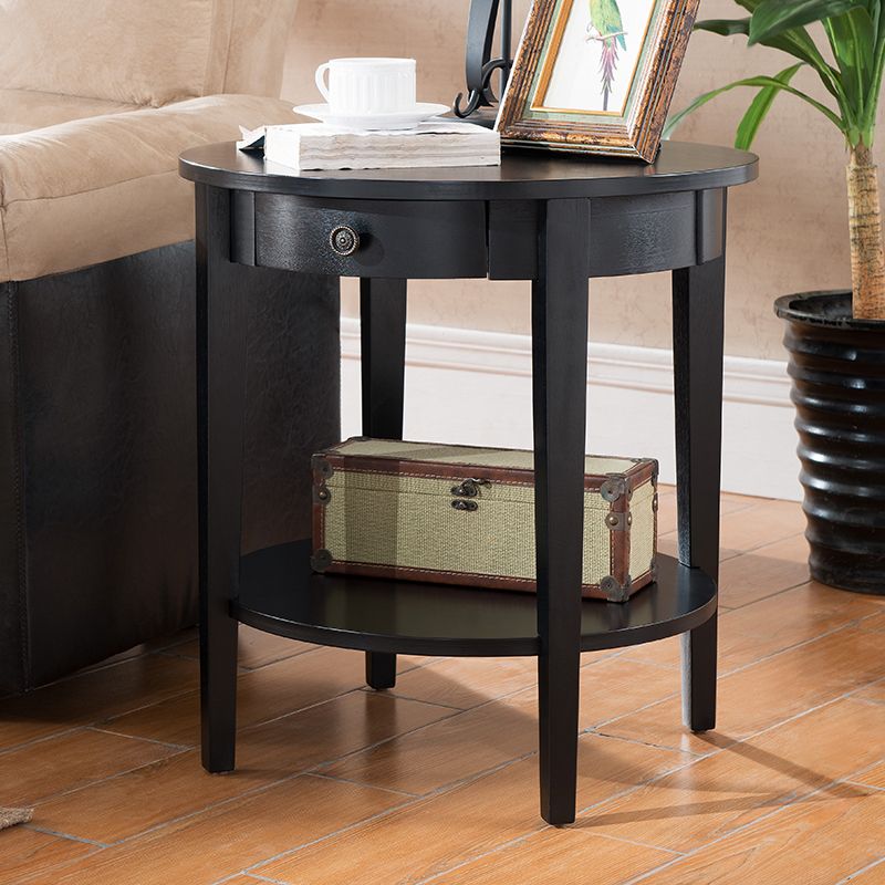 Wood Round Top Side Table 24" Tall 4 Legs End Table with Storage