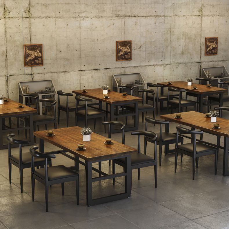 Industrial Dining Table Pine Solid Wood Table with Black Trestle Base for Dining Room