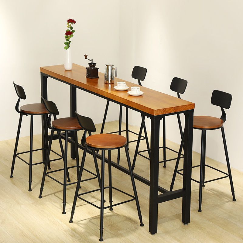 1/4/7 Pieces Modern Rectangular Bar Table Set Wooden Counter Table with High Stools