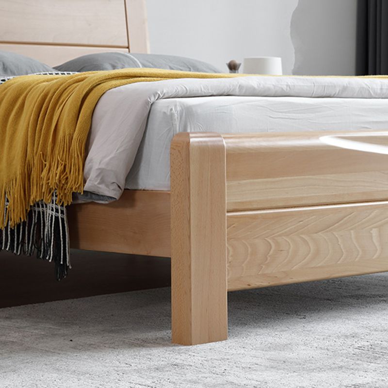Traditional Style Bed Frame Beech Solid Color Bed with Headboard