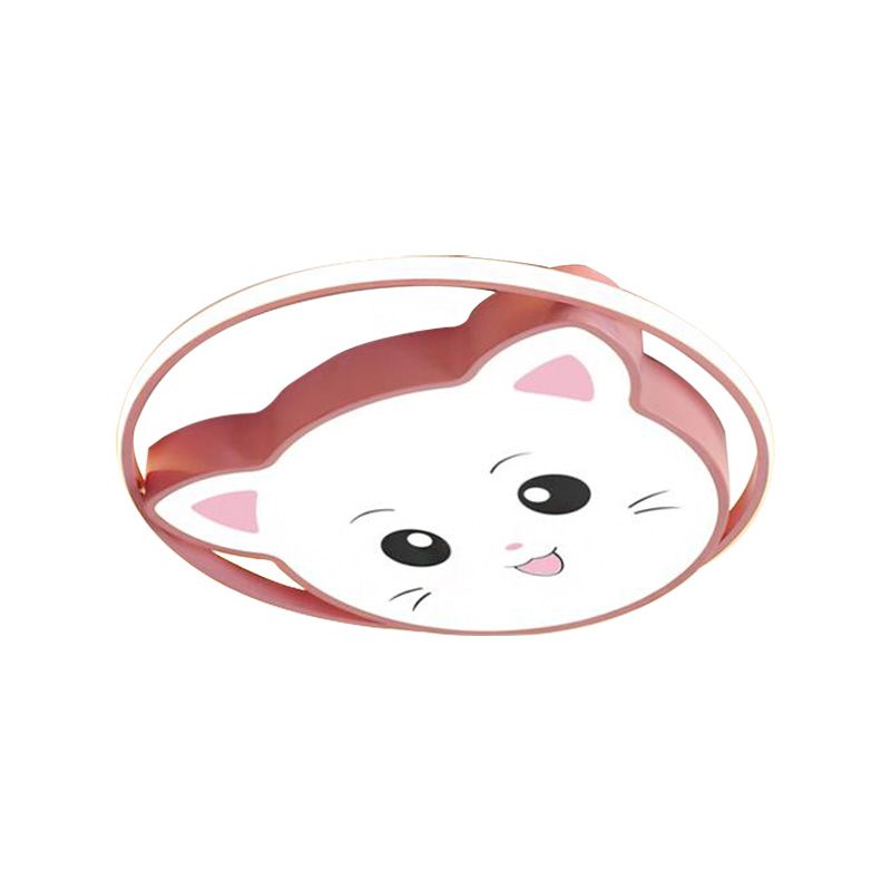 Cartoon Style Cat/Rabbit Flush Mount Lighting Metal LED Bedroom Flush Pendant Light with Acrylic Shade in Pink