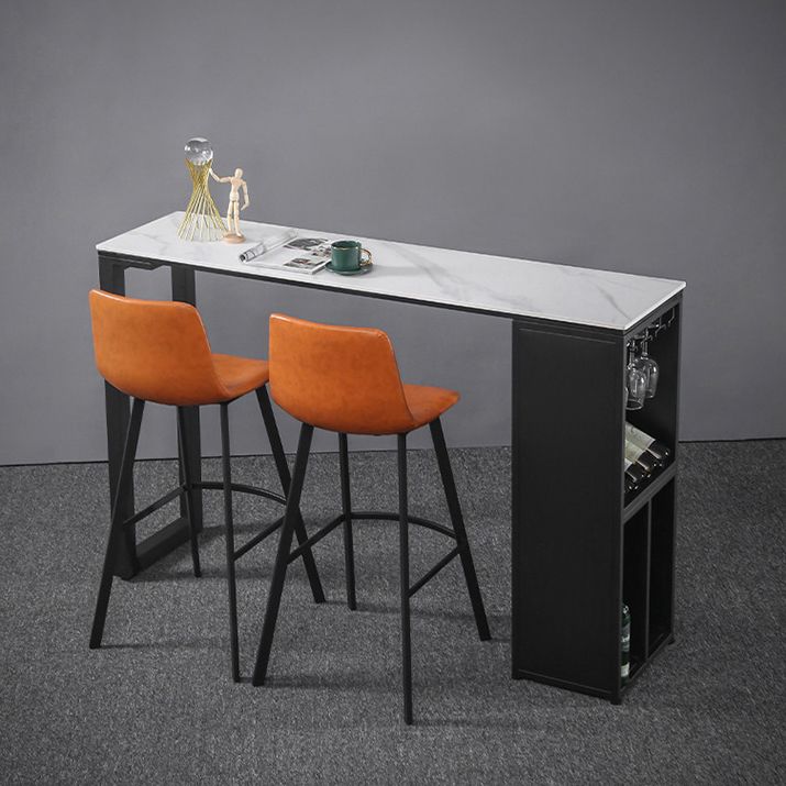 Modern Rectangle Bar Table Set 1/3 Pcs Stone Top Bar Table and Upholstered Stools