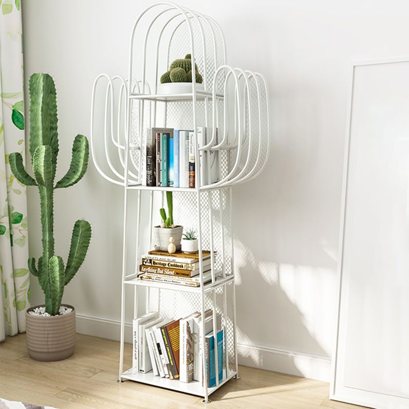 Modern Style Bookcase 4 Shelf Closed Back Metal Bookshelf for Home