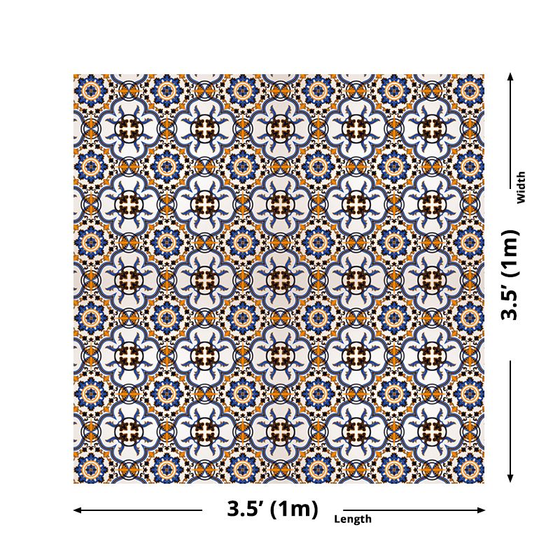 Orange Moroccan Tile Wallpaper Panel Set Mandala Boho Peel and Stick Wall Art for Kitchen