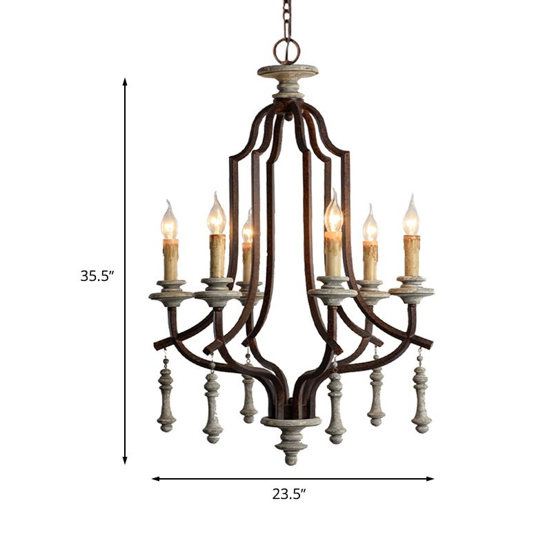 Metal Candelabra Chandelier Lamp Farmhouse 6-Head Living Room Pendant Ceiling Light in Antique Brass/Rust