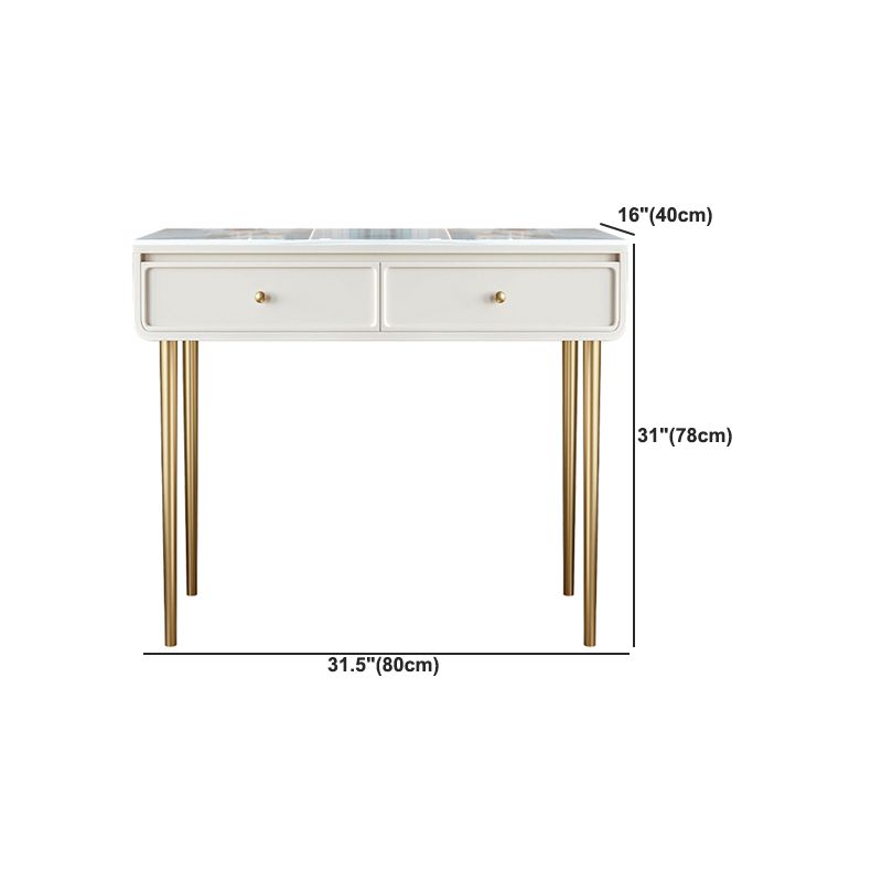 Wood Vanity with 2 Drawers Stone Top Dressing Table in White
