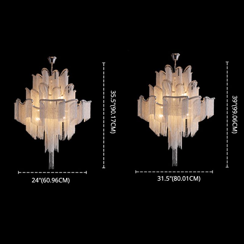 Silver Geometric LED Hanging Lamp Modern Style Tassel Indoor Ceiling Light with Aluminium Chain