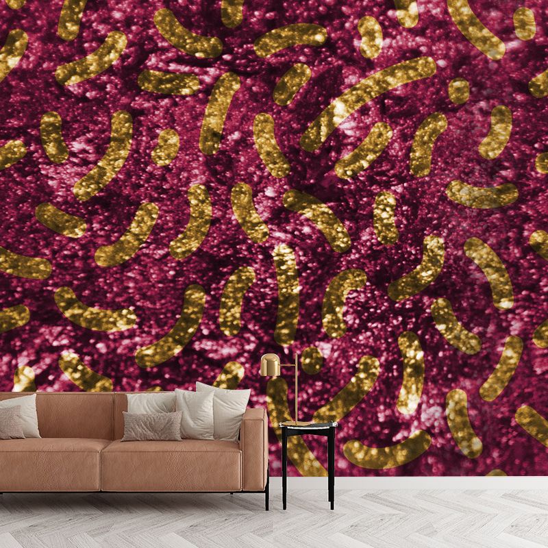 Curves Print Foil Wallpaper Mural Contemporary Glitter Wall Art in Dark Color for Home