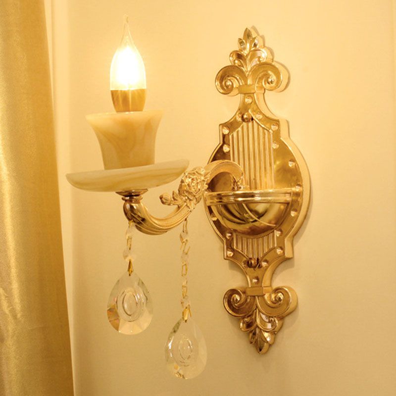 Glazen bloem wandmontage licht modernistische gouden wandlamp sconce met kristaldruppel