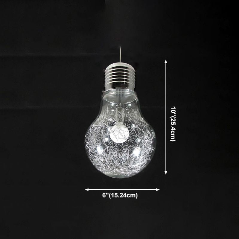 Suspension en forme de bulbe en argent créatif moderne 1 la tête de suspension en verre de tête