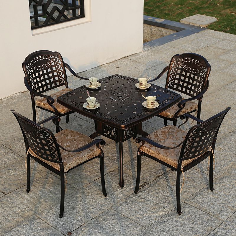 Dark Brown Boho Dining Table Set 1/5 Pcs Metal Outdoor Dining Set