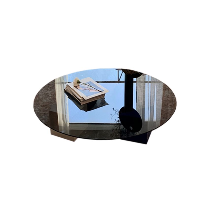 8.6"H Contemporary Coffee Table Glass Top Coffee Cocktail Table