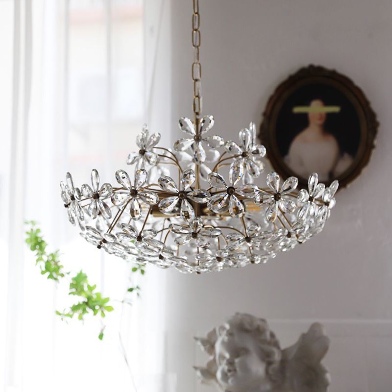 Flower Chandelier Light Fixtures Traditional Multi-Head Suspension Pendant Lamps with Crystal Shade