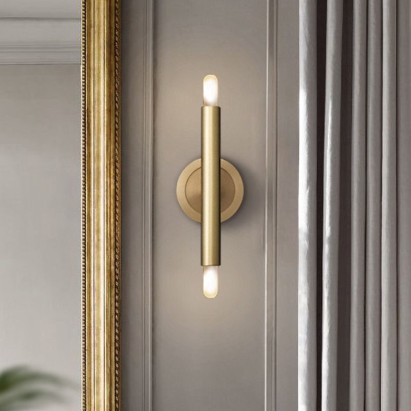 2 Heads Bar Sconce Wall Light Luxury Gold Metal Wall Mounted Lighting with Straight Arm for Bedroom
