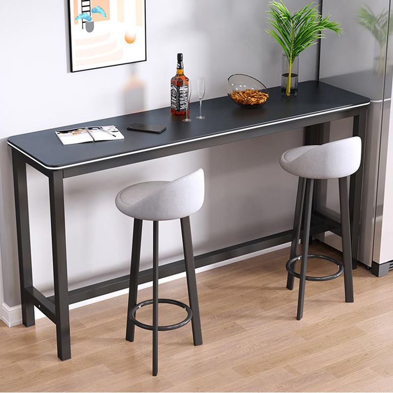 Matte Finish Faux Wood Bar Table Modern Pub Table with Metal Frame
