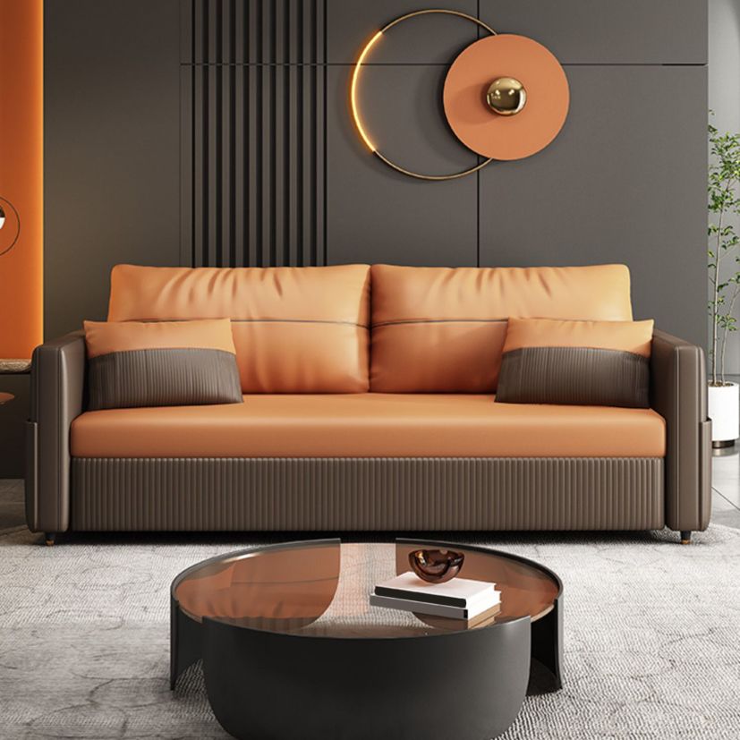 Contemporary Futon Sofa Bed with Storage Pillow Back Square Arms Sleeper Sofa