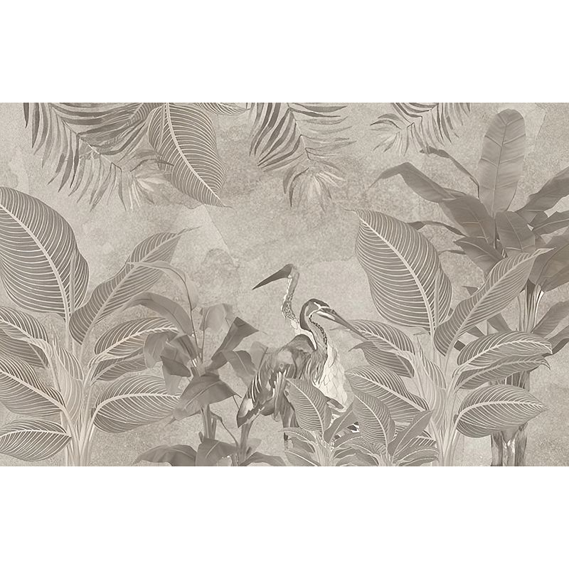 Taupe Coffee Tropical Forest Mural Stain-Resistant Wall Covering for Living Room