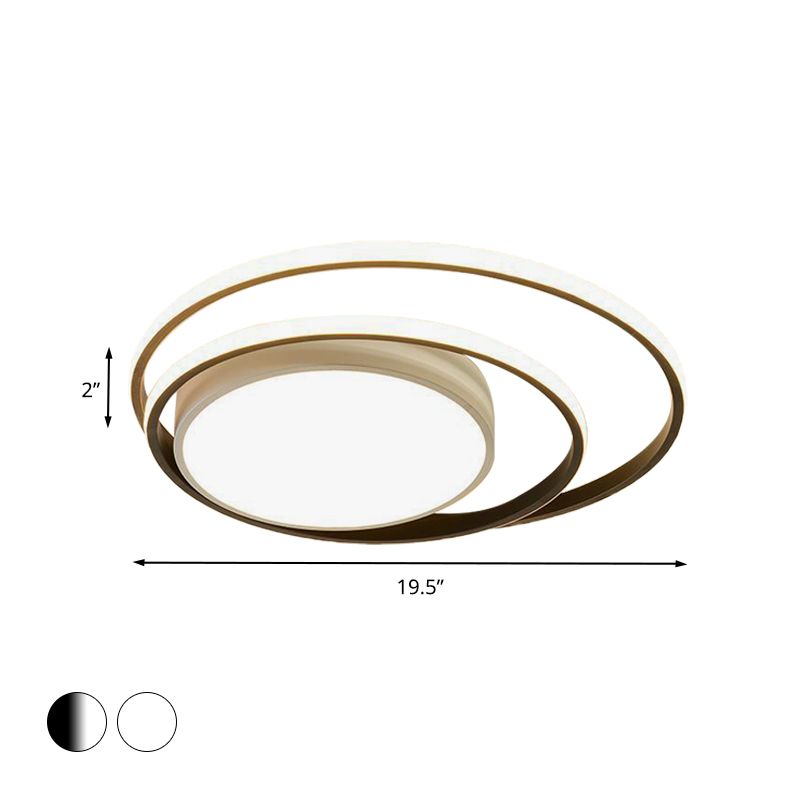 Plafonnier LED Simplicity pour chambre à coucher, blanc/noir et blanc, avec abat-jour en acrylique à double anneaux, lumière chaude/blanche, 40,6 cm/49,5 cm de large