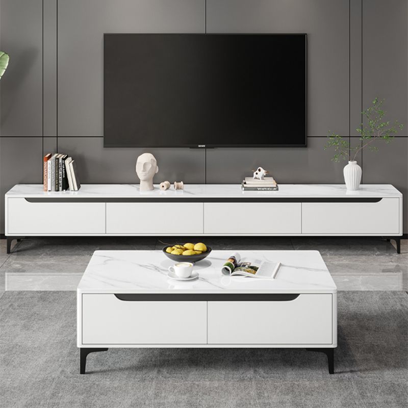 4 Legs Coffee Cocktail Table with 4 Storage Drawers Slate Top