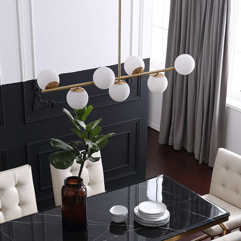 Ball Shape Glass Chandelier Modern Style 7 Lights Island Ceiling Light in Gold