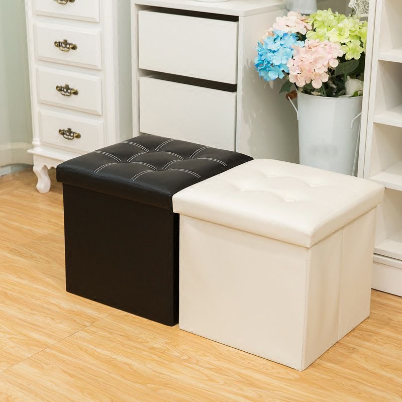 Contemporary Standard PU Leather Solid Color Square Ottoman with Storage