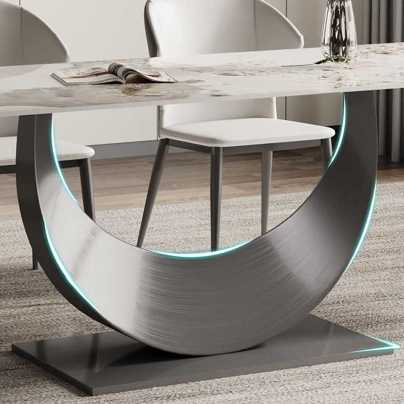 Contemporary Sintered Stone Top Metal Base Dining Table with Chairs
