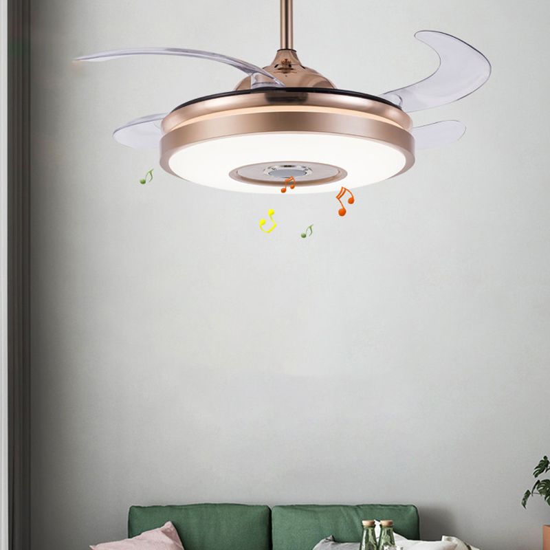 Lampada della ventola a ciondolo a 4 lame Circle Simple Acrilico da 19 "Monte semi-flush oro a LED largo