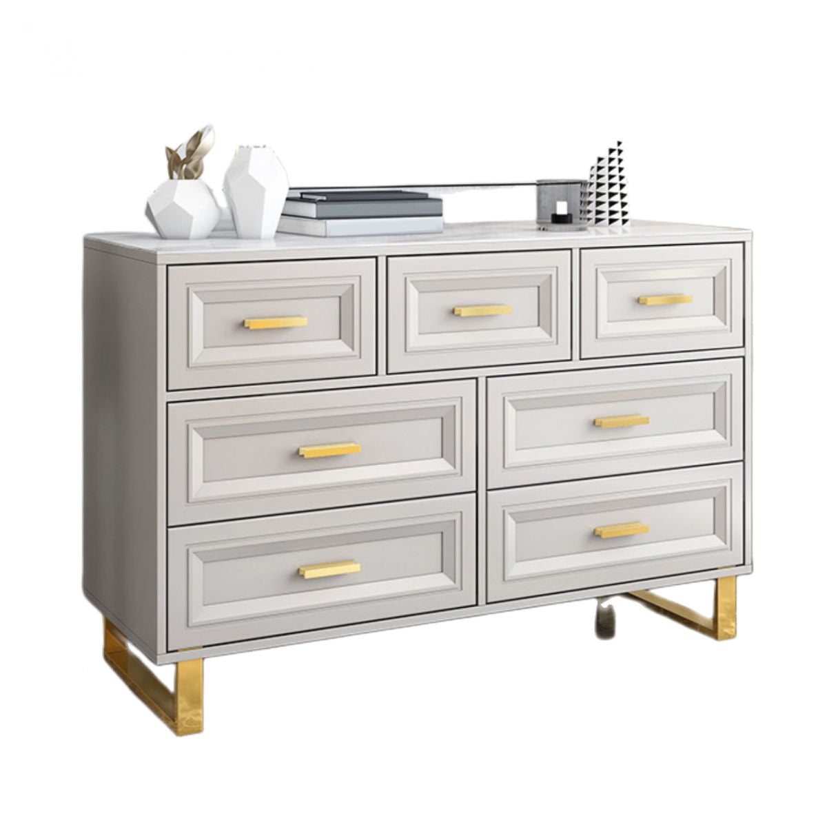 Contemporary Glam Double Dresser Wood Horizontal Storage Chest Dresser for Bedroom