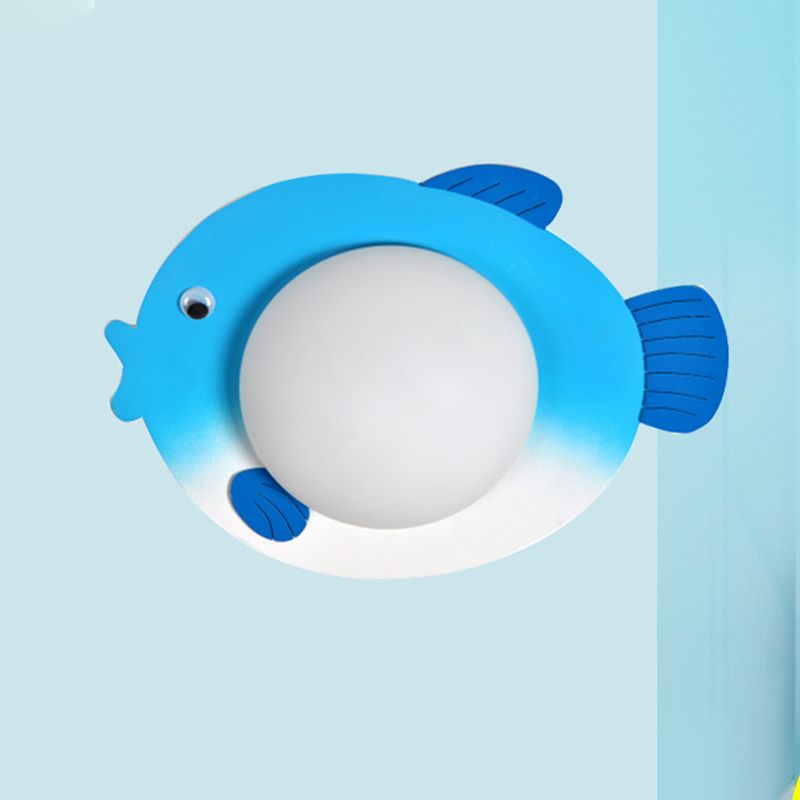 Mini esfera de vidrio blanca esmerilado niños Azules azul/amarillo Luz de la pared LED Lights con placa trasera de pescado, luz cálida/blanca