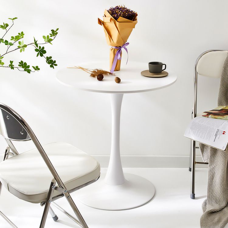 Mesa de comedor redonda moderna de metal, mesa interior con tapa de madera y base de tulipán