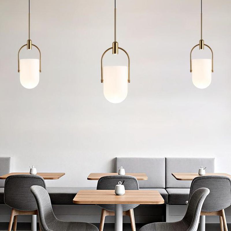 Bucket Shape Hanging Lighting Modern Style Glass 1 Light Pendant Lamp for Restaurant