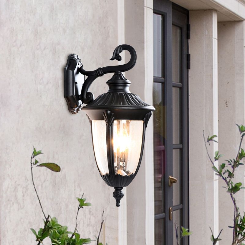 Verre à bulles transparente Noir applique Urne 1 tête de lampe murale rustique avec bras de curling pour extérieur