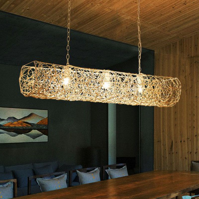 Cylinder Island Pendant Light South-east Asia Rattan 3 Bulbs Tea Room Ceiling Light