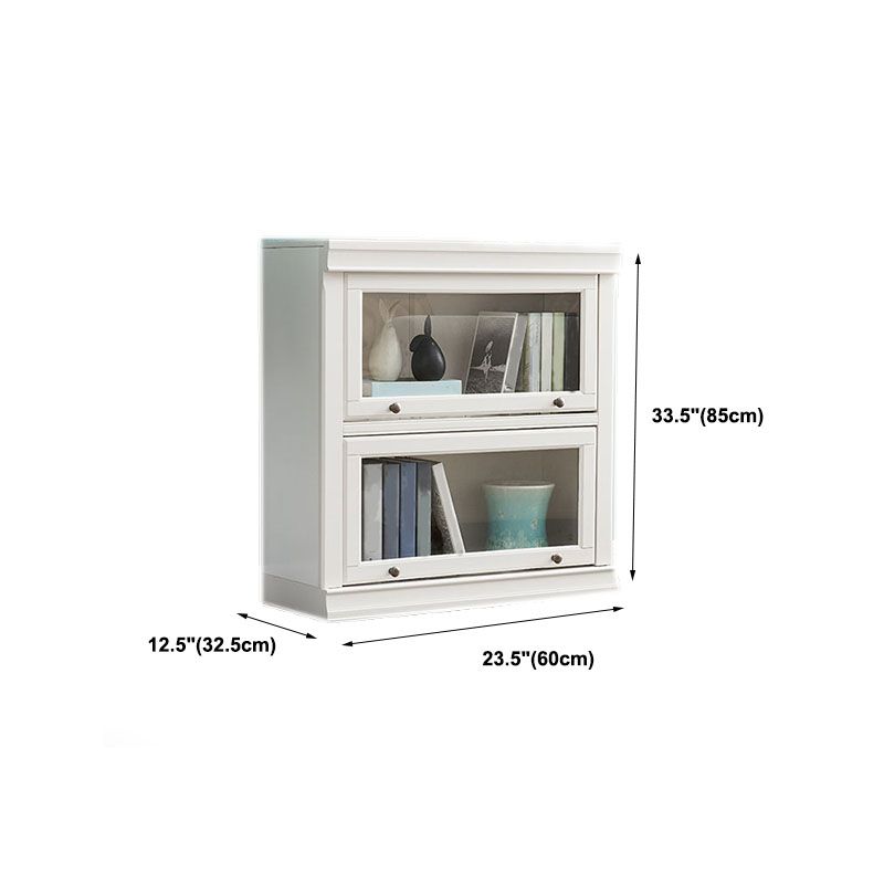 Modern Closed Storage Bookcase 12.5" W White Wooden Bookshelf with Glass Doors