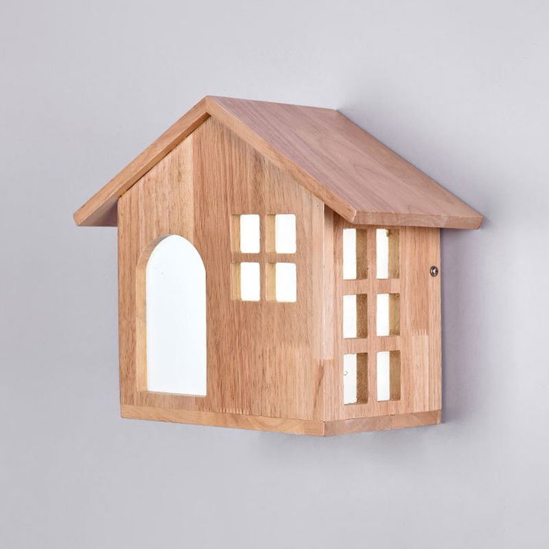 House Shape Wall Mounted Lamps Modern Simplicity Wood Wall Sconce for Living Room