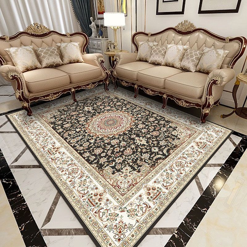 Vintage Medallion Print Rug Washable Indoor Rug Polyester Stain Resistant Carpet for Home Decor