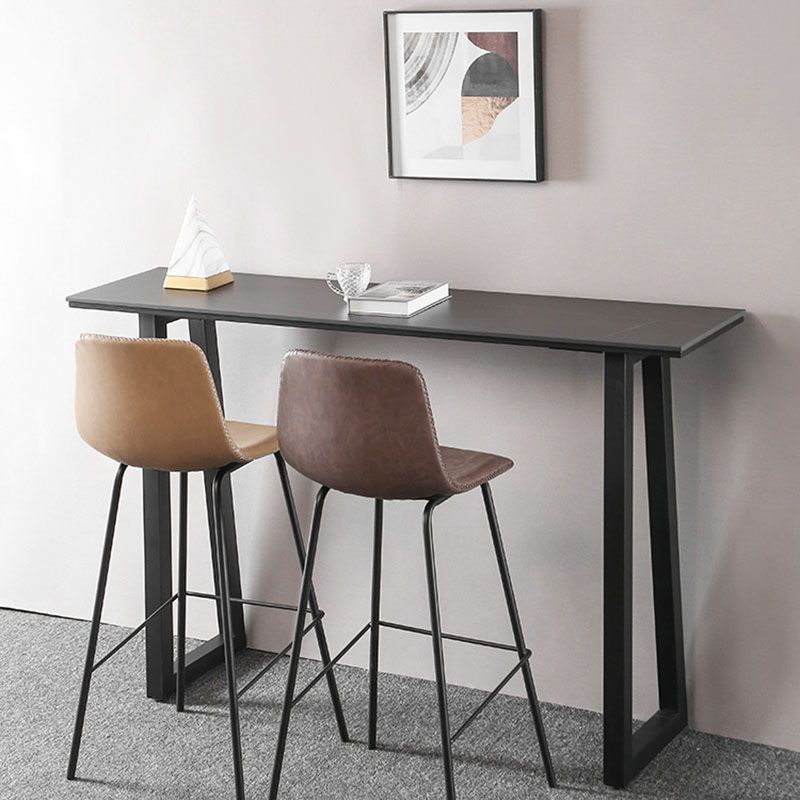 Nordic Backrest Counter Stool Iron Kitchen Bar Stool with Leather Cushion and Pedal
