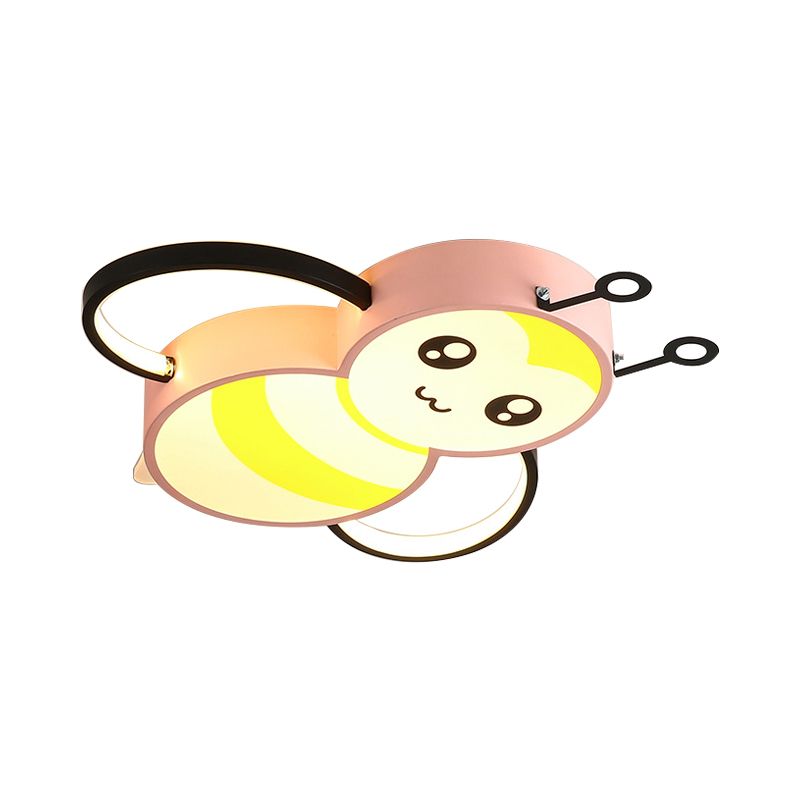 Joli support de plafond en forme d'abeille, Style dessin animé, acrylique jaune/rose, éclairage encastré pour chambre à coucher