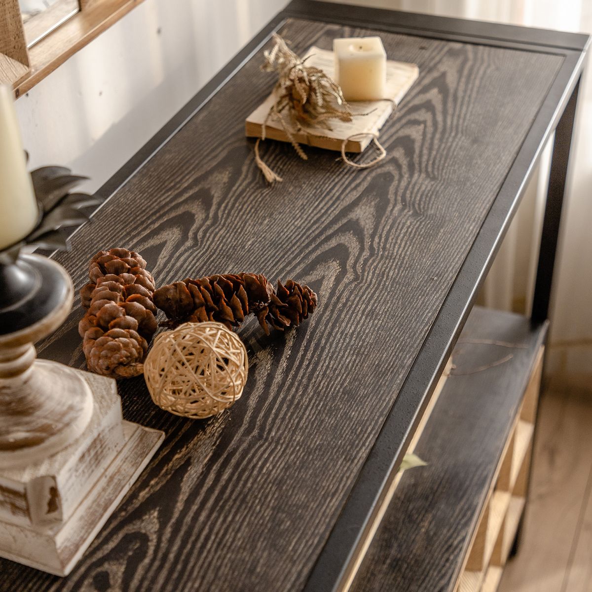 Contemporary Brown Buffet Sideboard Solid Wood Buffet Table with Drawers